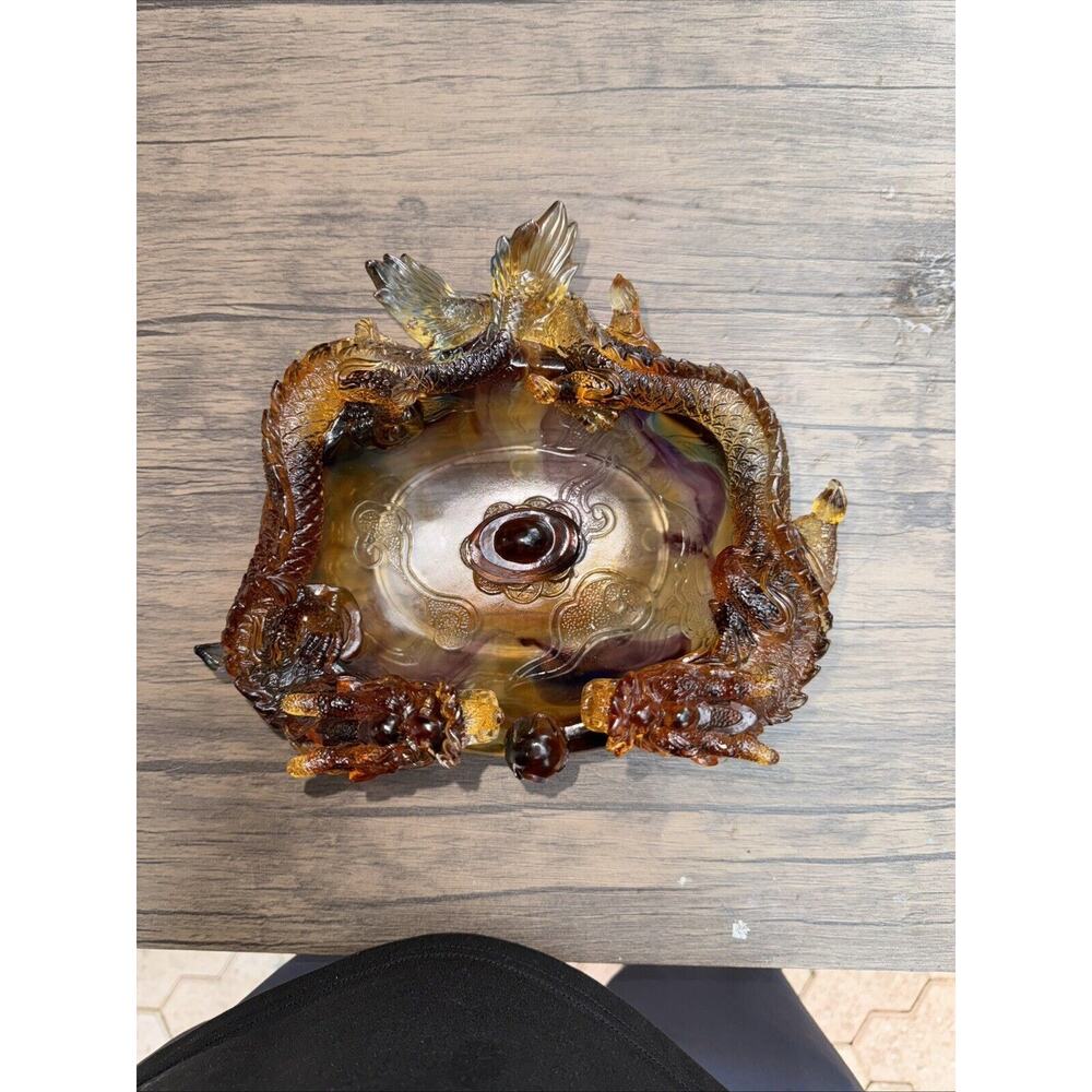 Vintage Imperial Dragon Glass Bowl